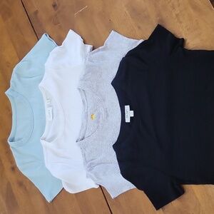 Women's Ribbed T-Shirts/ Set Of 4/ Black•White•Gray• Aqua/ Size Small